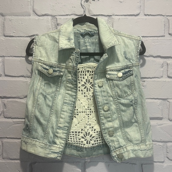 NWOT Aeropostale Faded Blue Denim Vest size M - Picture 5 of 5